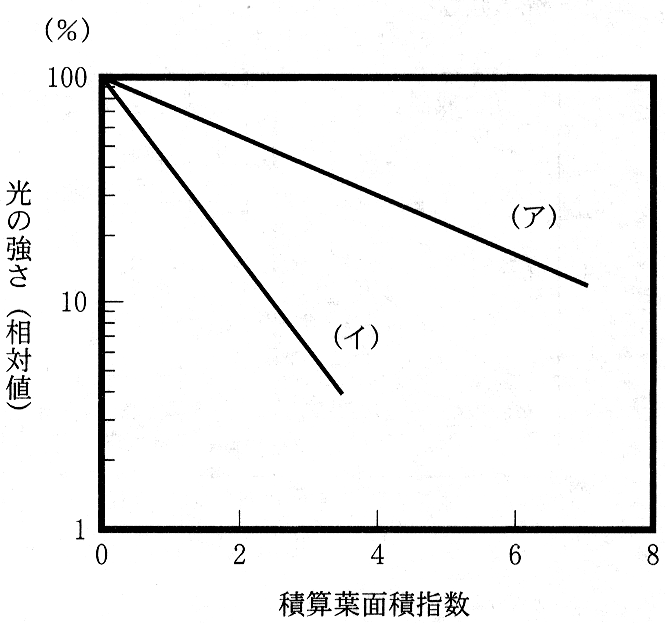図3　光の強さと積算葉面積指数の関係
