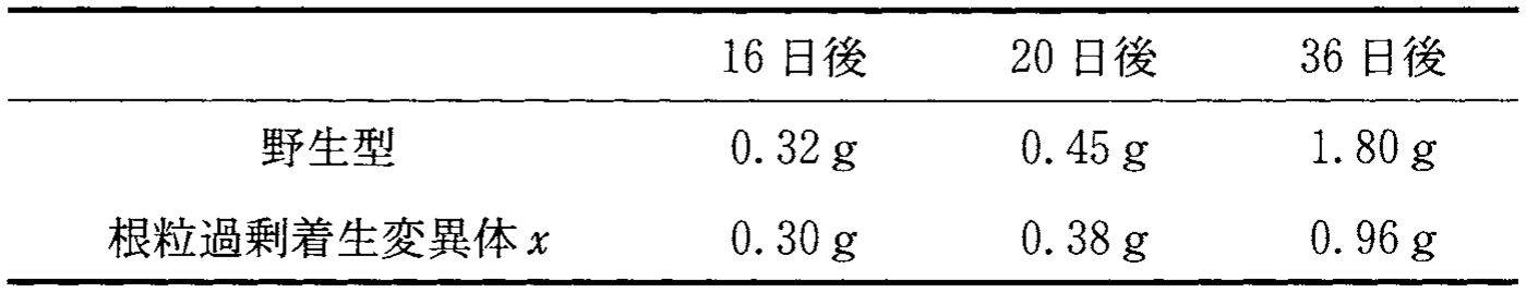 表2—1　ダイズの野生型と根粒過剰着生変異体 x の植物体乾燥重量