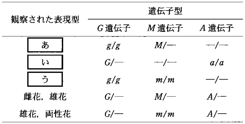 表2—1　メロンの花に関する表現型と遺伝子型