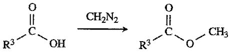 図1—2　ジアゾメタンによるカルボン酸のメチル化（R^3：炭化水素基など）