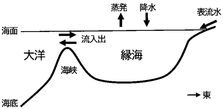 図2—1　縁海における水循環の模式図（東西断面図）
